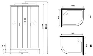 Душевая кабина Niagara NG-33184-14LG с гидромассажем 110x80см серебро/матовое